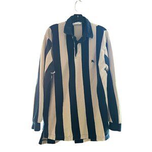 Vintage Burberry Long Sleeve Collar Rugby Stripe Polo